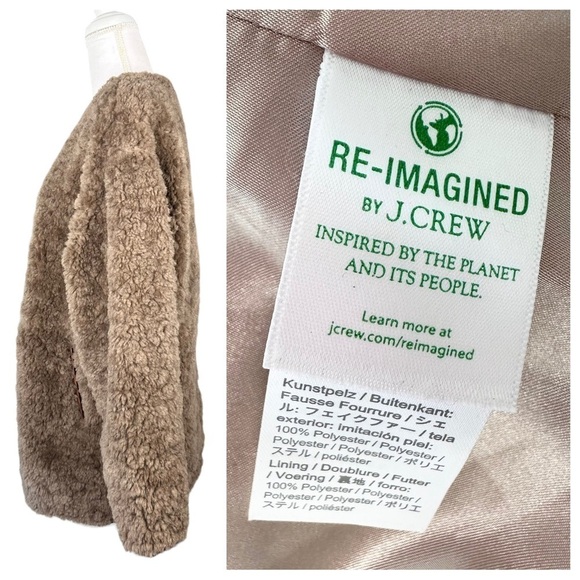 NWOT J. Crew Collarless jacket recycled sherpa brown teddy bear plush coat fuzzy - Picture 9 of 16